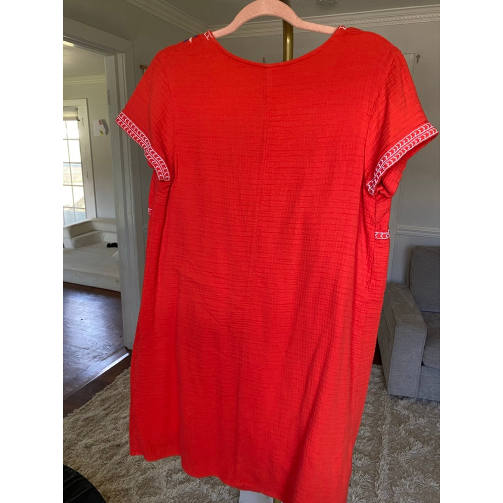 Old Navy Red Cotton Dress Midi Boho Embroidered Boho Peasant Cottagecore Summer - Picture 3 of 7